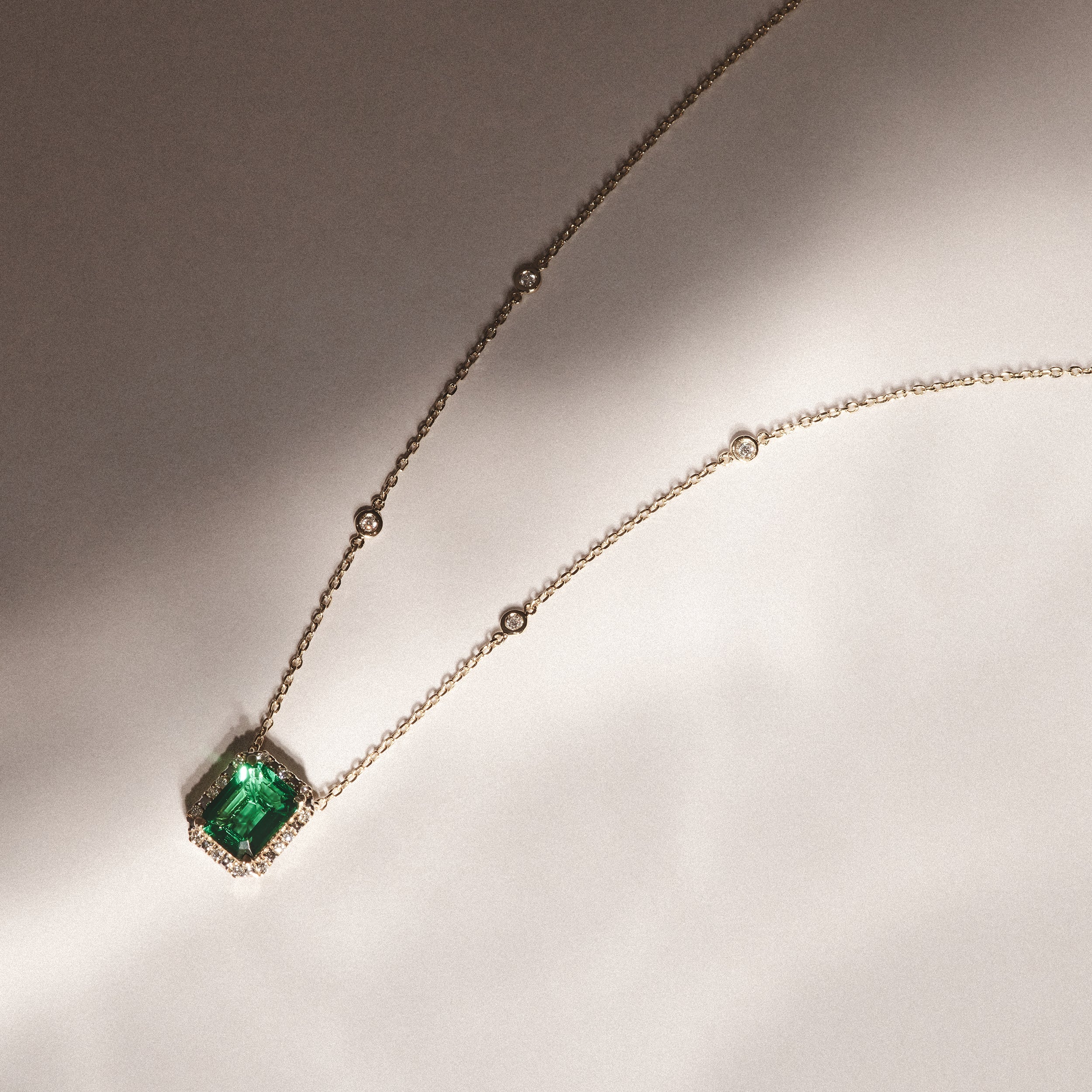 Astra 1.50ct Lab Emerald and Diamond Halo Octagon Cut Necklace in 18K Gold Vermeil
